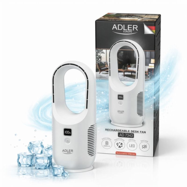 ADLER AD 7343, Bezlopatkový ventilátor, 34cm, biel