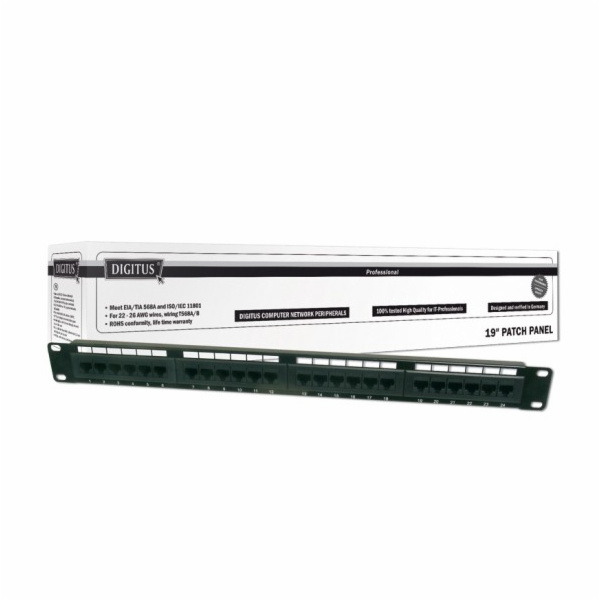 DIGITUS CAT 5e patch panel, nestíněný, 24 portů RJ45, 8P8...