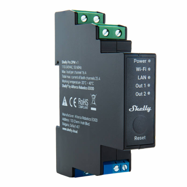 Shelly Pro 2PM DIN Rail 2-channel Relay, WiFi/LAN (Power ...