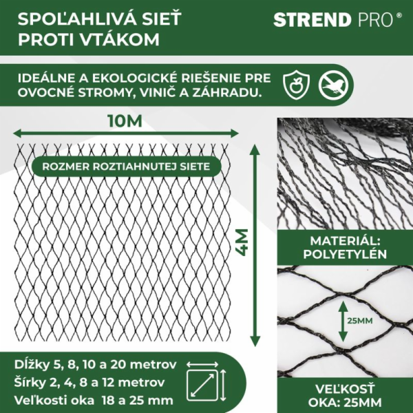 Síť proti ptákům 4x10 m, oko 25x25 mm