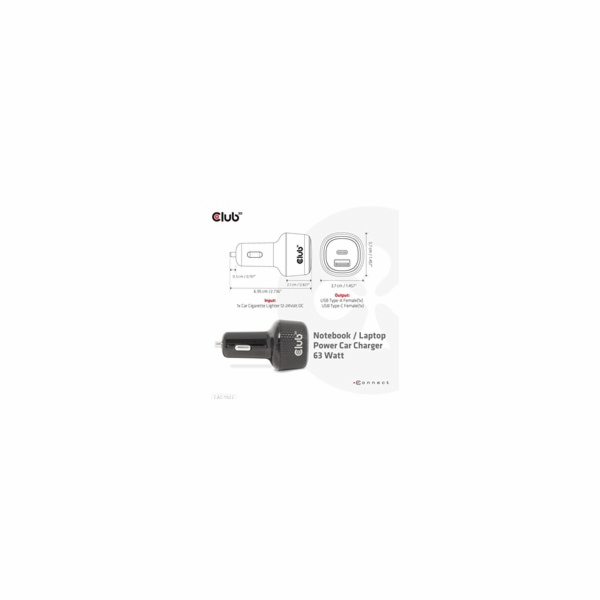 Club3D Auto nabíječka pro Notebooky 63W, 2 porty (USB-A +...