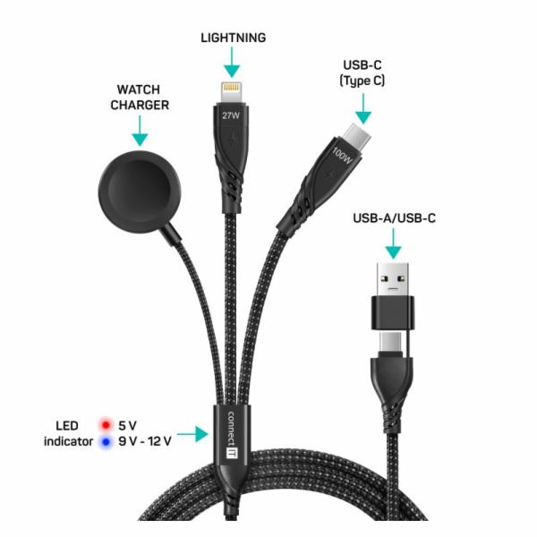 CONNECT IT Nabíjecí kabel Wirez 6v1, USB-C/USB, Lightning...