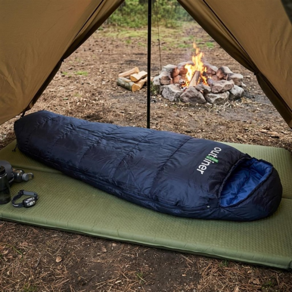 Spací pytel Outliner, modrý, pravý, 220 cm