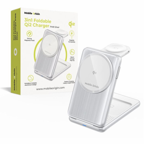 Mobile Origin 3in1 Foldable Qi2 Charger PW8 - Silver