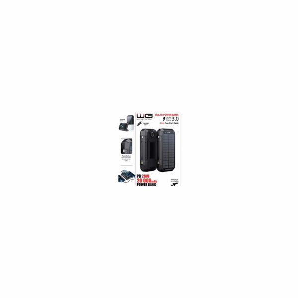 WG - Power Bank 20000 mAh, solarní panel + bezdrátové nab...