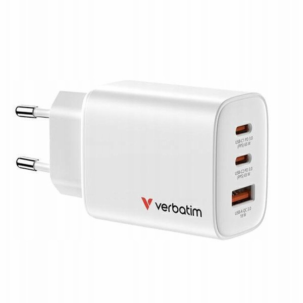 Verbatim Essentials GaN Charger  65W 2xUSB-C/1xUSB-A weiß...