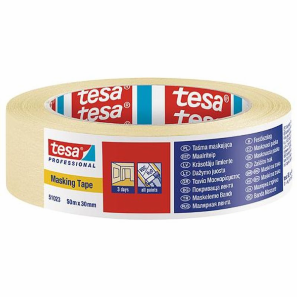 Tesa® PRO, malířská páska, maskovací, lepicí, 30 mm, L-50 m