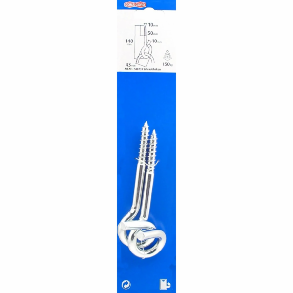Šroubovací háky Conacord, pozinkovaná ocel, O 10 mm x 140...