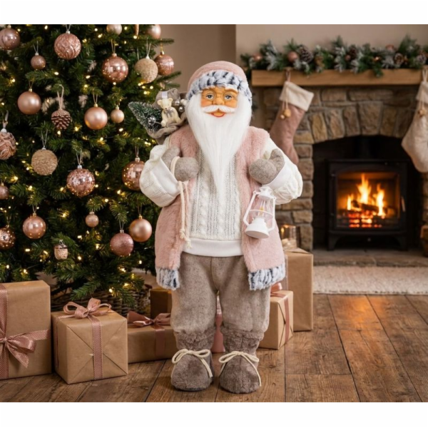 Dekorace MagicHome Vánoce, Santa, s dárkem, růžovo-hnědý,...