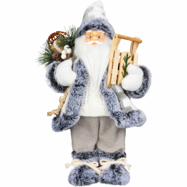 Dekorace MagicHome Vánoce, Santa se sáňkami, bílo-šedý, 4...