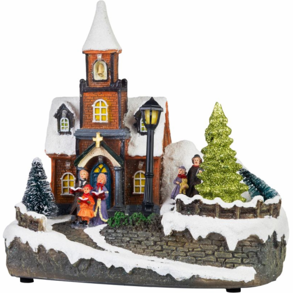 Dekorace MagicHome Vanoce, kostel, plast, 1xLED tepla bil...