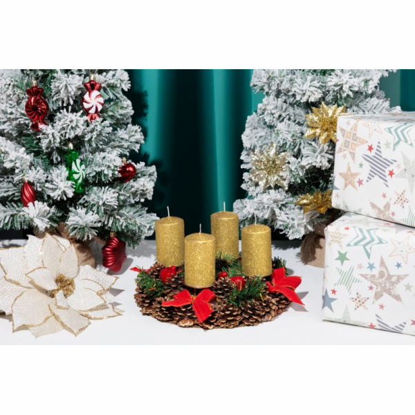 Svíčka MagicHome Vánoce, 4,8x8 cm, válcová, bal. 4 ks, zl...