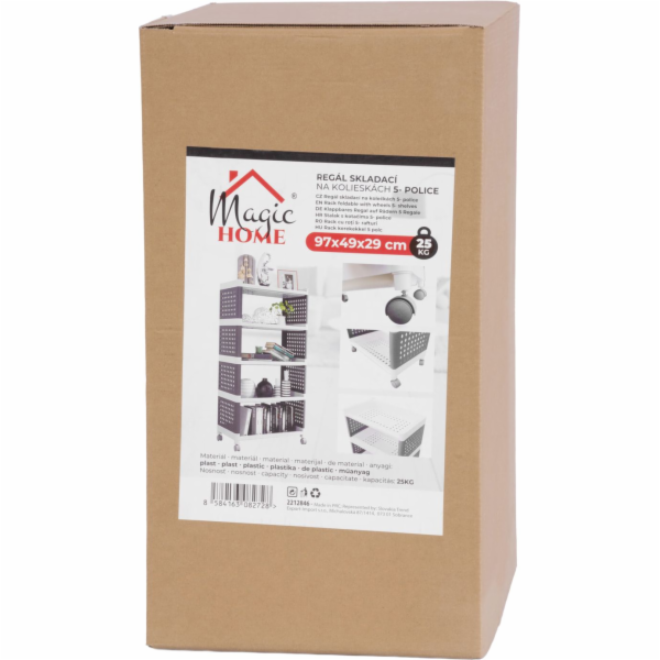 Regál MagicHome Rolly, plastový, 5 políc, 49x29x97 cm, na...