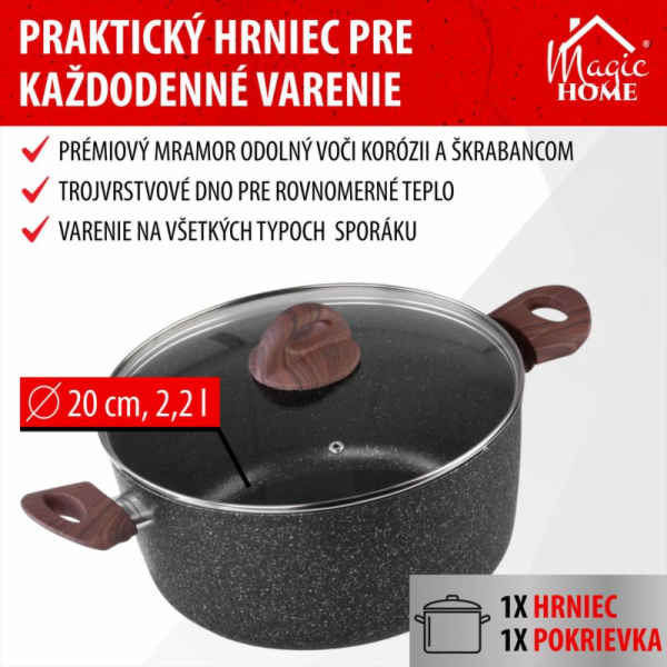 Hrniec MagicHome Black Marble Line, 20 cm, 2200 ml, s pok...