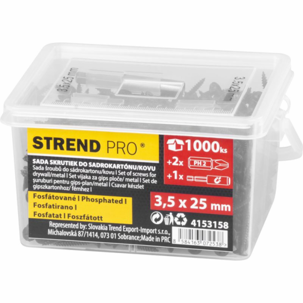 Sada vrutů Strend Pro, šrouby do sádrokartonu, 3,5x25 mm,...