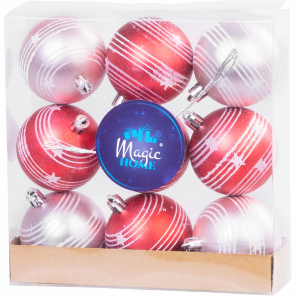 MagicHome Vánoční koule, 9 ks, červeno-růžové, matné, s o...