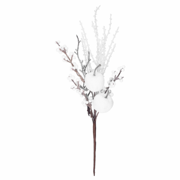 MagicHome Vánoční větvička s bobulemi a jablky, bílá, 32 cm