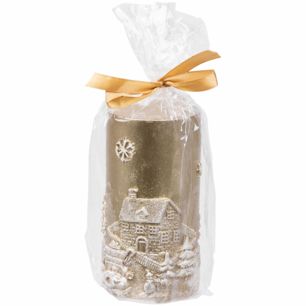 Vánoční svíčka MagicHome, 7x12,5 cm, zlatá, s 3D krajinou