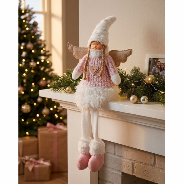 MagicHome Vánoční figurka, Anděl s bílou krátkou sukní, l...