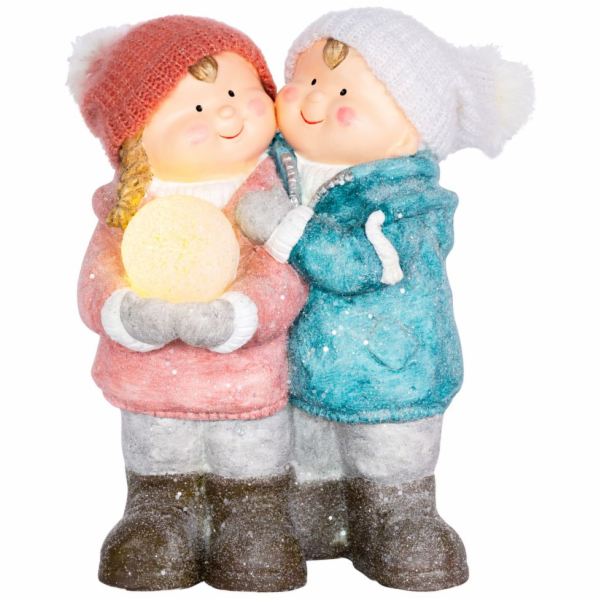 MagicHome Vánoční figurka, Chlapec a dívka se sněhovou ko...