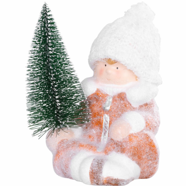 MagicHome Vánoční figurka, Chlapec se stromkem, terakota,...