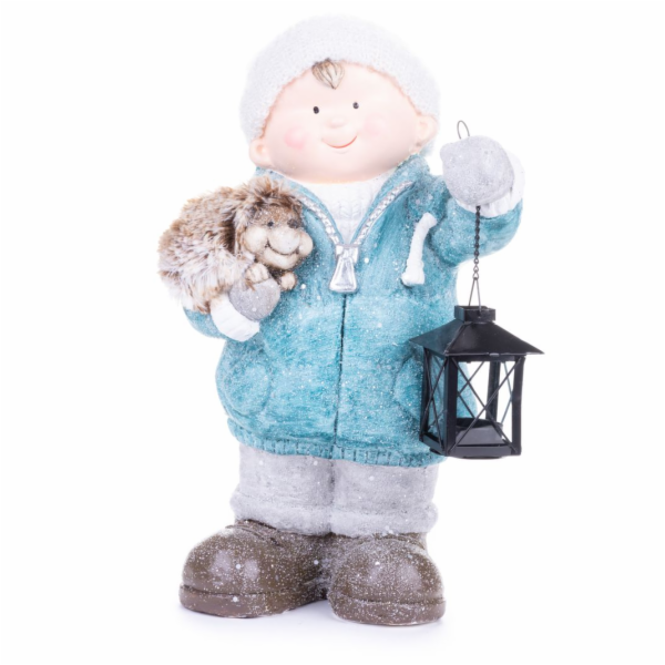 MagicHome Vánoční figurka, Chlapeček s lucernou a ježkem,...