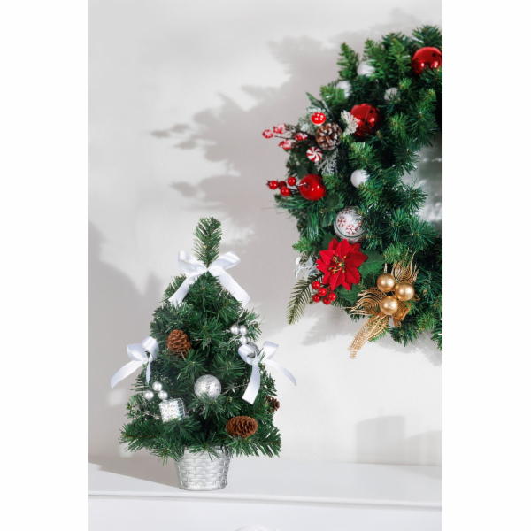 MagicHome vánoční stromeček, zdobený, stříbrný, mašle, 40 cm