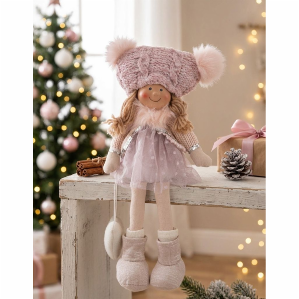 MagicHome Vánoční dekorace, dětská, růžová, sedící, 22 cm