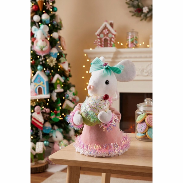 Dekorace MagicHome Christmas Candy Line, myš, růžová, 27 cm