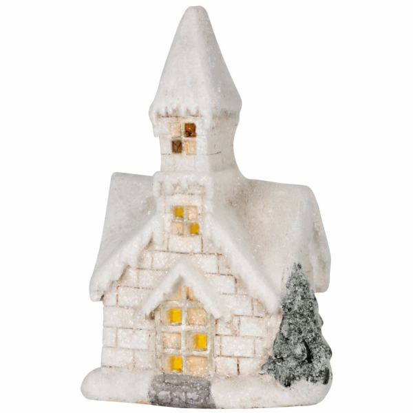 Dekorace MagicHome Vánoce, kostel, 3 LED žlutá, keramika,...