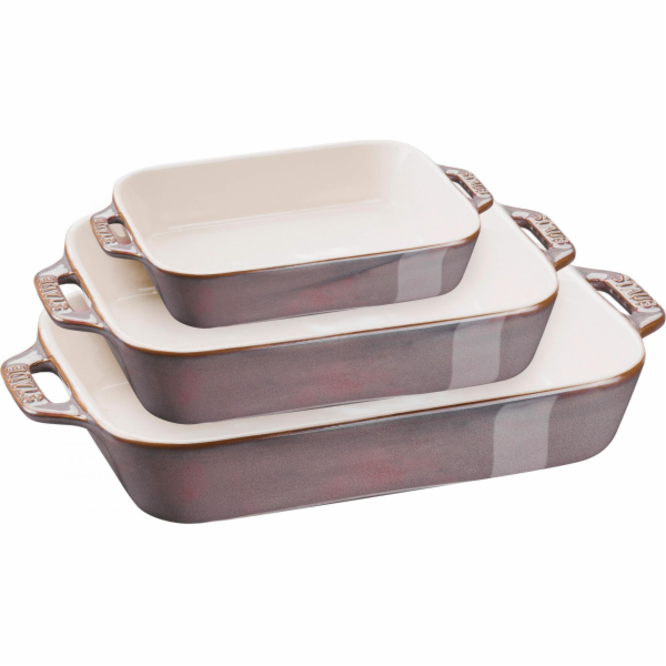 Staub Ofenformenset 3-tlg.  Keramik, rechteckig,Antik-Grau