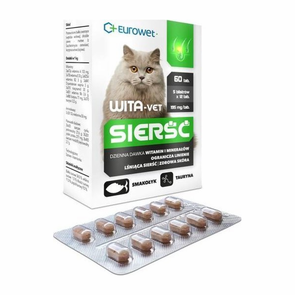 EUROWET Wita-Vet Coat - doplňky stravy pro kočky - 60 tablet
