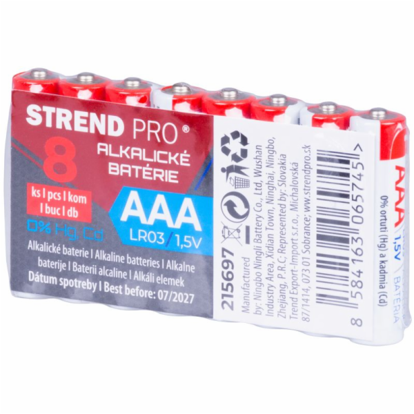 Baterie Strend Pro, alkalické, mikrotužkové AAA, LR03, 8 ks