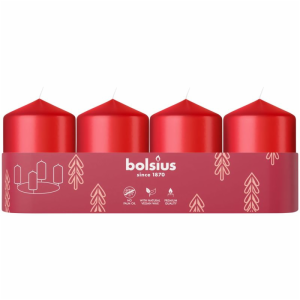 Svicky Bolsius Pillar Advent, cervene, 60x40 mm, bal. 4 ks