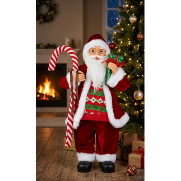 Dekorace MagicHome Vánoce, Santa, s dárkem, červený, 60 cm