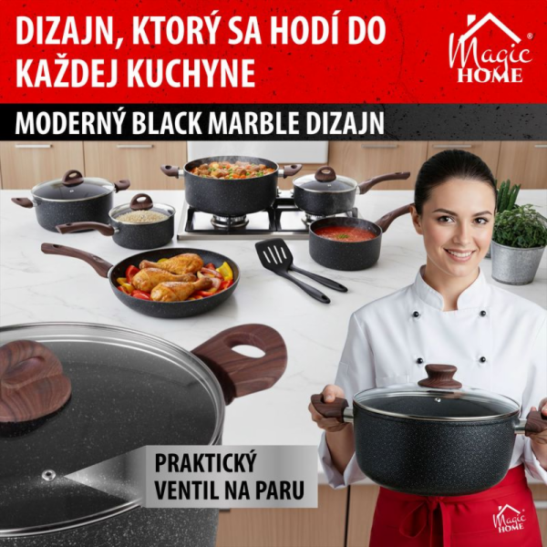 MagicHome Černý hrnec Marble Line, 24 cm, 4,0 litru, s po...