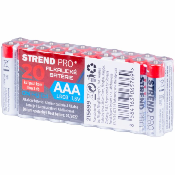 Baterie Strend Pro, alkalické, mikrotužkové AAA, LR03, 20 ks