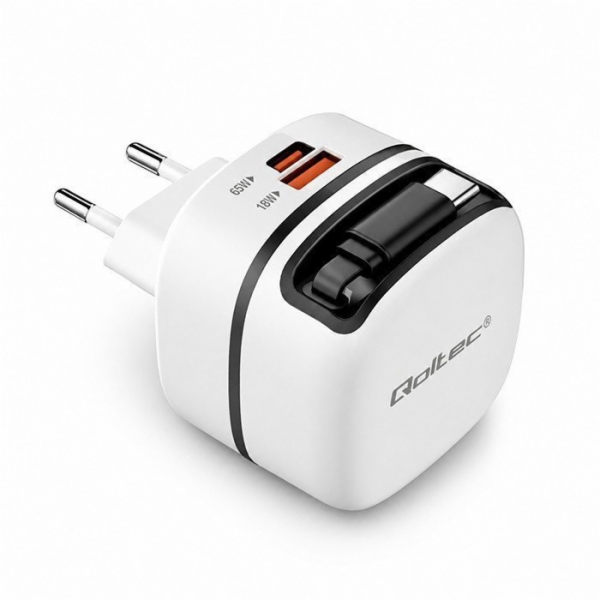 Qoltec GaN 65W nabíječka do zásuvky | USB-C PD PPS | 5–20...