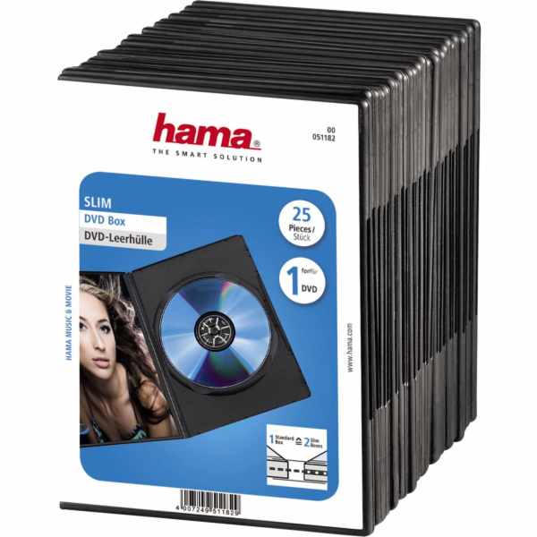 1x25 Hama zásobník na DVD tenký  50% úspora místa 51182