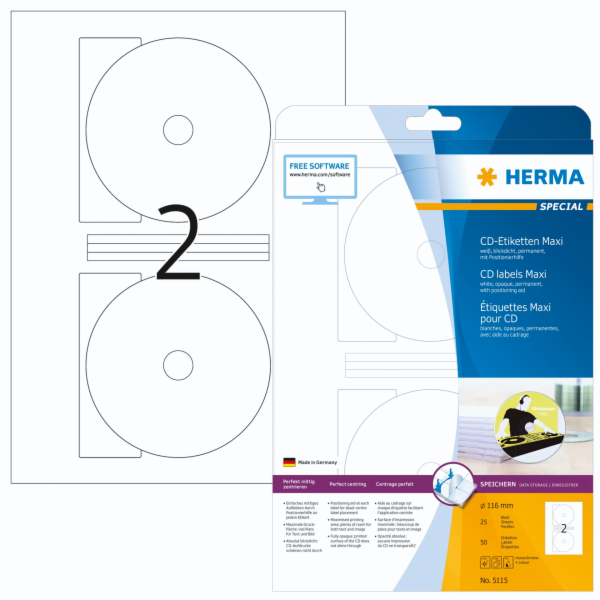 Herma CD-Etikety kulate 116  25 listu DIN A4 50 kus 5115