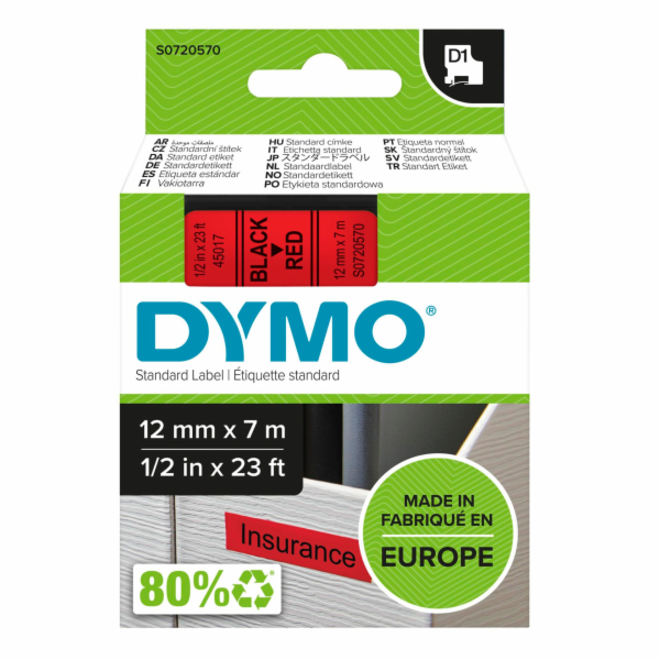 Dymo Páska D1 ORIGINÁL, černá na červené, 12 mm x 7 m (S0...