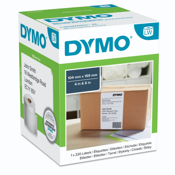 Dymo papirove stitky, velikost  104 x 159 mm bila 220ks