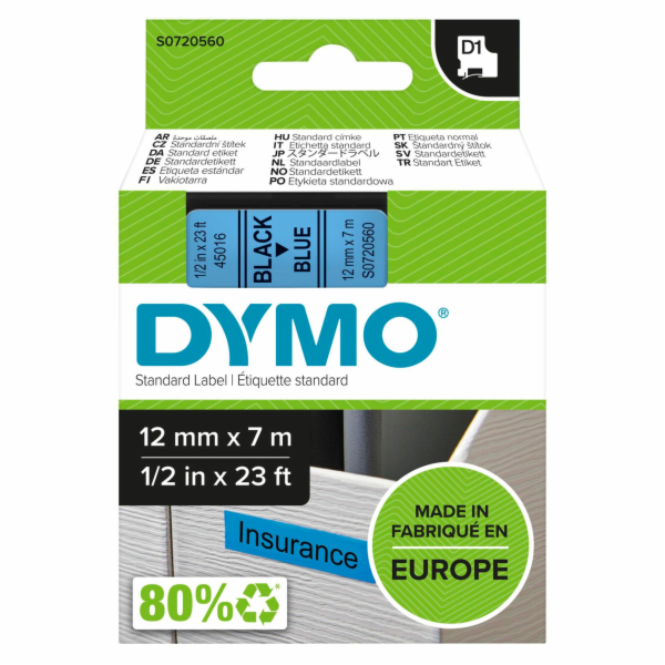 Dymo D1 paska 12 mm x 7 m cerna na modre 45016
