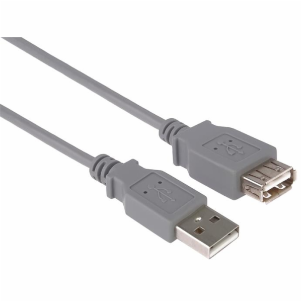 PremiumCord USB 2.0 kabel prodlužovací, A-A, 2m, šedá