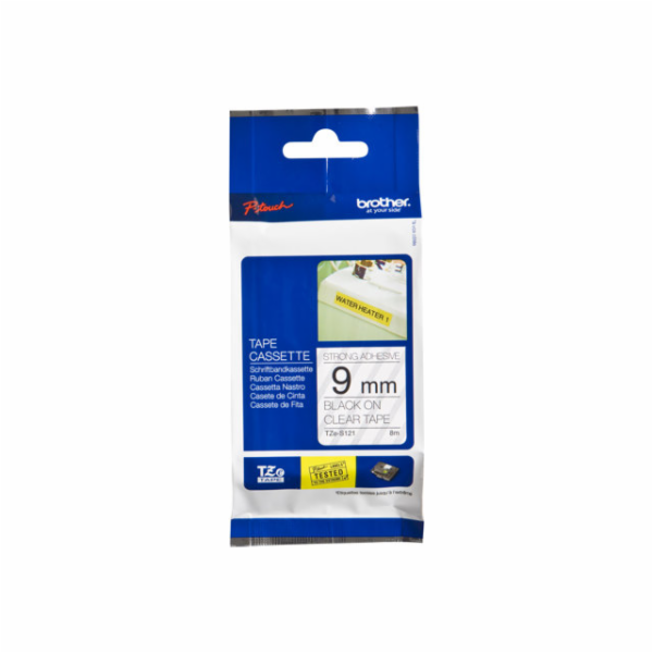 BROTHER TZS121  Black On Clear Adhesive Tape (9 mm)