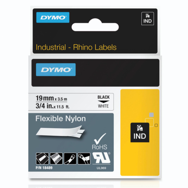 Dymo Rhino Band IND, Nylon 19 mm x 3,5 m cerna na bile