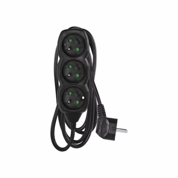 Prodlužovací kabel 1,5m / 3 zásuvky / černý / PVC / 1mm2