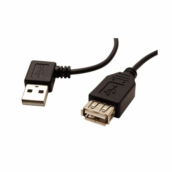 Kabel USB 2.0 A-A 15 cm prodlužovací, lomený vlevo, černý