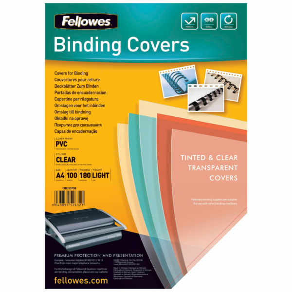 Fellowes Binding Covers  A4 Clear PVC   180 Mikron