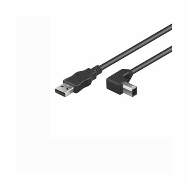Kabel USB 2.0 A-B 2m, černý, 90° konektor